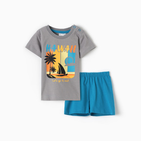 Комплект для мальчика (футболка/шорты), цвет серый/морской, рост 74 см