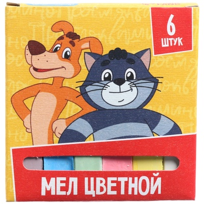 Мелки цветные школьные 6 шт. «Простоквашино», прямоугольные