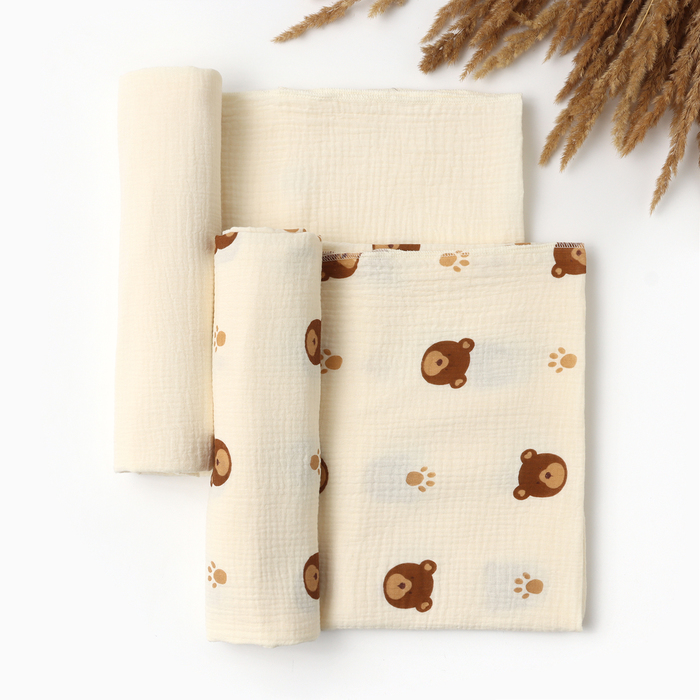 Набор пеленок «Крошка Я» Bear, 130×110 см - 2 шт., муслин, 100% хлопок - Фото 1