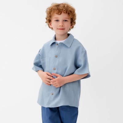 Рубашка для мальчика KAFTAN Linen, размер 30 (98-104 см), голубая