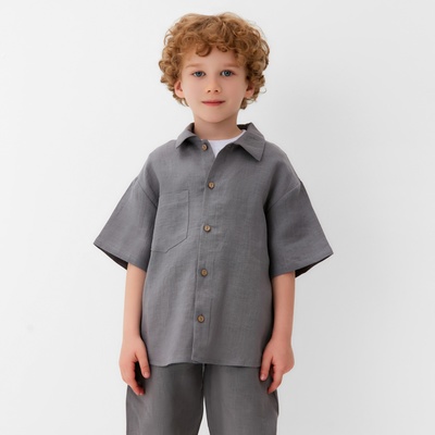 Рубашка для мальчика KAFTAN Linen, размер 32 (110-116 см), серая