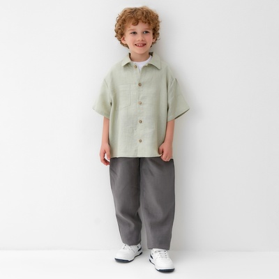 Рубашка для мальчика KAFTAN: Linen, зелёная, размер 32 (110-116 см)