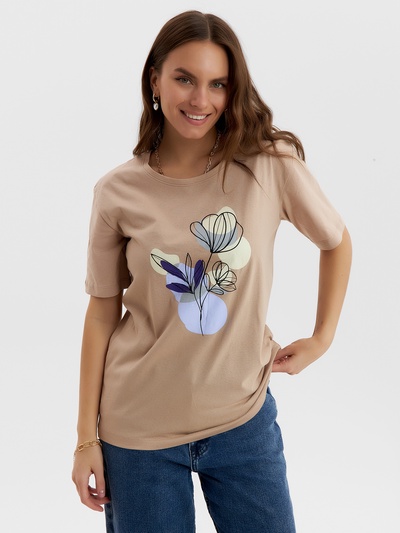 Футболка женская Ohana market, бежевая, размер 52
