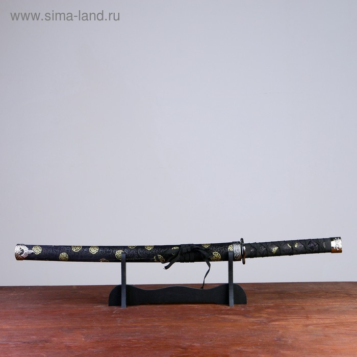 Сувенирное оружие «Катана на подставке», чёрные ножны с золотыми кругами, 70 см - Фото 1