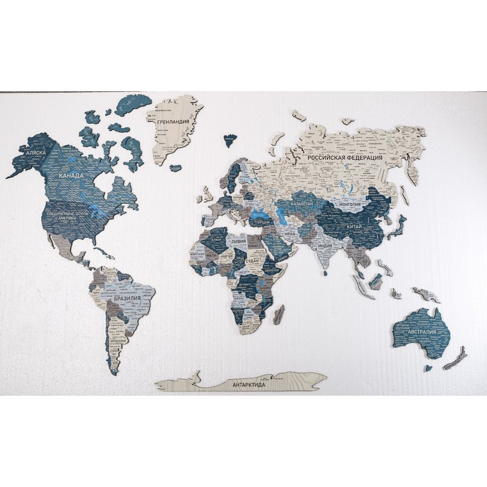 Карта мира деревянная МастерКарт «Борнео Блу», 130х75 см, одноуровневая