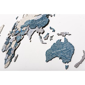 Карта мира деревянная МастерКарт «Борнео Блу - М», 130х75 см, многоуровневая