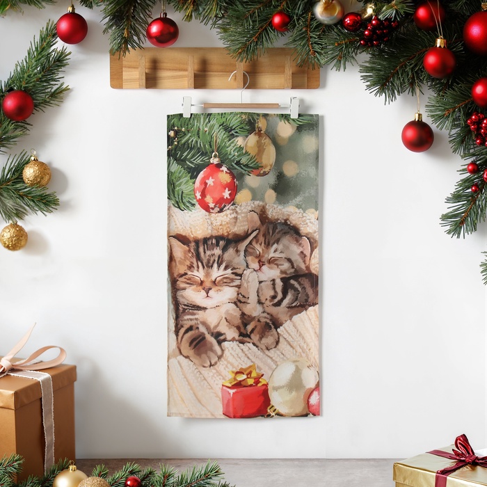 Полотенце новогоднее кухонное «Этель» «Счастливы вместе» 40×70 см, 100% хл, саржа 190 г/м² - Фото 1