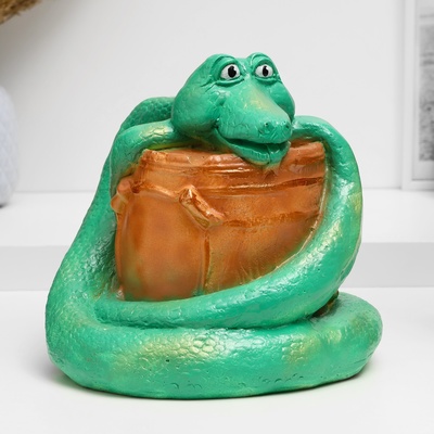 Фигура "Змея на бочке" зеленая, 20х20см