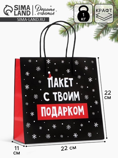 Пакет подарочный новогодний «Твой подарок», 22×22×11 см