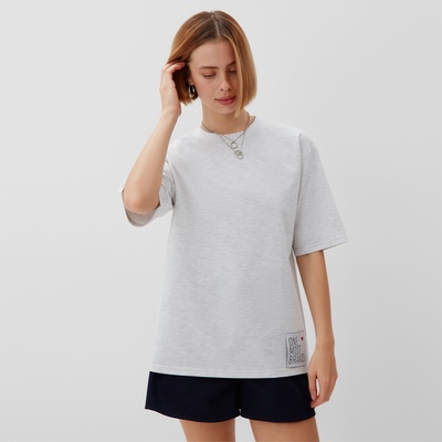 Футболка оверсайз с нашивкой женская MINAKU: One Most Brand, серая меланж, размер 46