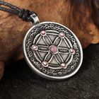 Амулет "Цветок Жизни" с камнем розовый кварц и стразами, 35х41 мм, металлический - фото 24491357