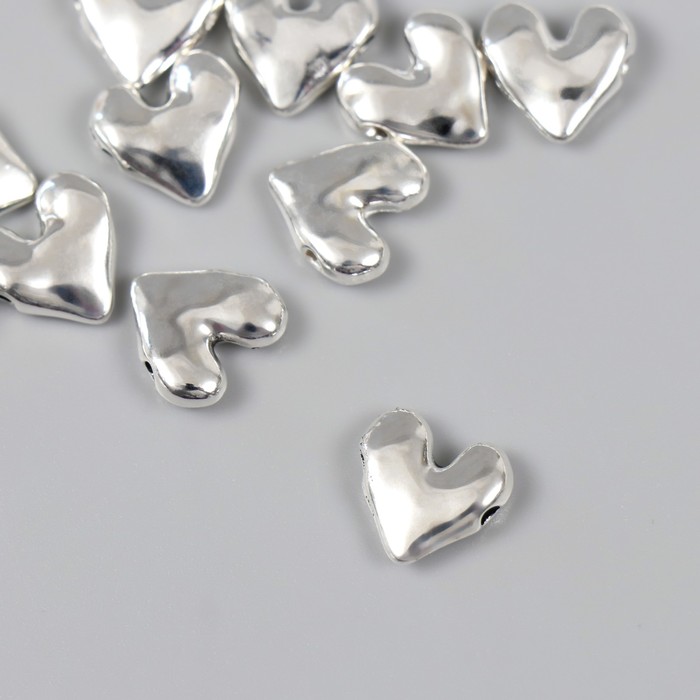 Бусина для творчества металл "Сердечко" серебро 1.1х1.1 см - Фото 1