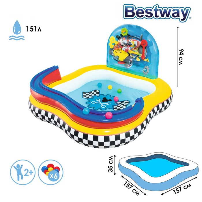 Бассейн надувной игровой «Микки Маус», 157 х 157 х 94 см, игрушки, 6 шариков, от 3 лет - Фото 1