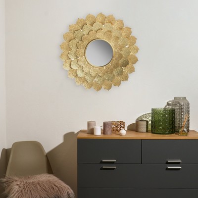 Декор настенный с зеркалом «Цветок. Сахара», панно металл под золото, 78.7×78.7×3.8 см