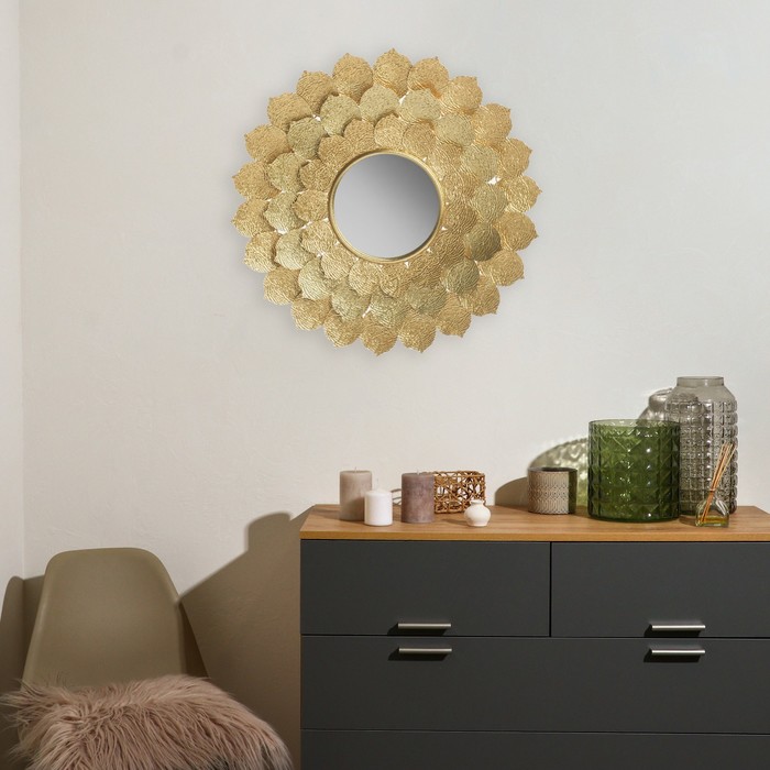 Декор настенный с зеркалом «Цветок. Сахара», панно металл под золото, 78.7×78.7×3.8 см - Фото 1