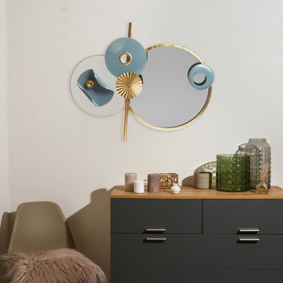 Декор настенный с зеркалом «Стиль. Круги», панно металл, сине-золотой, 65.4×83.8×8.3 см