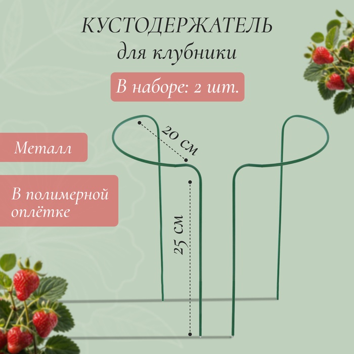 Кустодержатель для клубники, d=20 см, h=25 см, ножка d=0.3 см, металл, зелёный - Фото 1