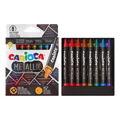 Мелки восковые 8 цветов, Carioca Maxi, яркие, с эффектом металлик, макси-треугольный корпус, для темных поверхностей