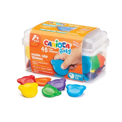 Мелки восковые 6 цветов 48 штук, Carioca "Baby", фигурные, гипоаллергенные, для малышей, контейнер