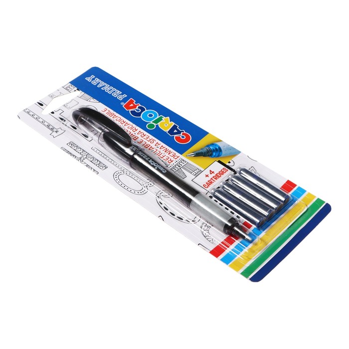 Ручка-роллер, Carioca" Primary", 4 сменных картриджа, узел 0.7 мм, синяя