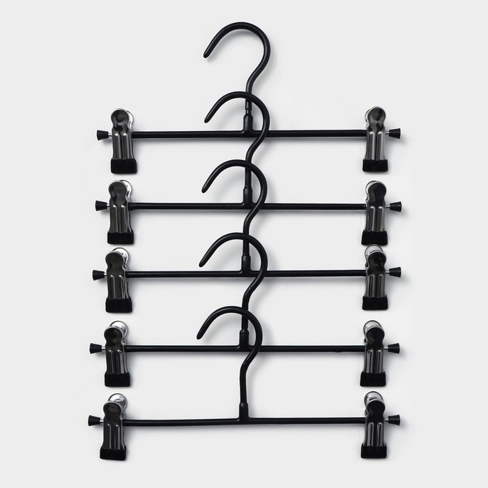 Вешалки для брюк и юбок, с зажимами, 5 шт., 26×13 см, чёрная - Фото 1