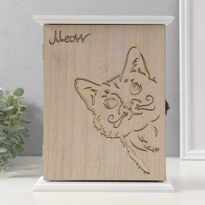 Ключница настенная «Котик», дерево, 6 крючков, 26.5×20.8×6.3 см