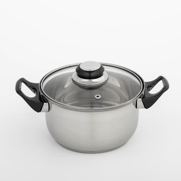 УЦЕНКА Кастрюля из нержавеющей стали Доляна «Чёрная ночь», 1,5 л, с крышкой - Фото 1