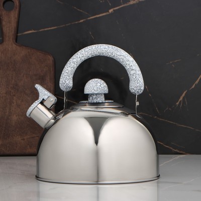 УЦЕНКА Чайник со свистком из нержавеющей стали Доляна «Мрамор», 3 л, фиксированная ручка, цвет хромированный