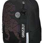 Рюкзак школьный, 38 х 29 х 16 см, Grizzly, эргономичная спинка, чёрный/зелёный - фото 24557342