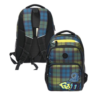 Рюкзак молодёжный 45 х 32 х 23 см, Grizzly, эргономичная спинка, зелёный/синий