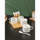 УЦЕНКА Набор кружек керамический на подставке из бамбука BellaTenero, 8 предметов: 4 кружки 150 мл, 4 ложки, цвет белый - Фото 3