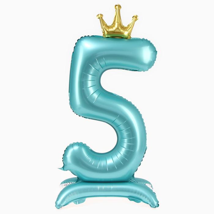 Воздушный шар фольгированный 42" «Цифра 5 с короной», на подставке - Фото 1