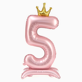 Шар фольгированный 42" «Цифра 5 с короной» на подставке, цвет розовый