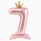 Шар фольгированный 42" «Цифра 7 с короной» на подставке, цвет розовый - фото 321747196
