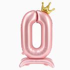 Шар фольгированный 42" «Цифра 0 с короной» на подставке, цвет розовый - фото 9152240