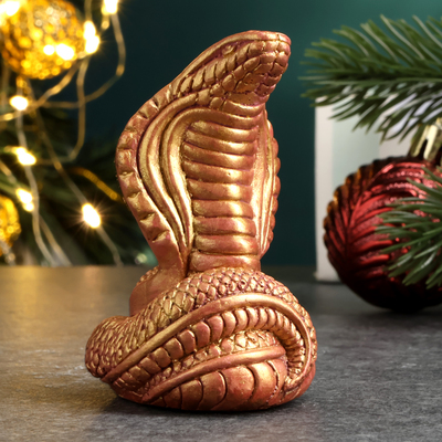 Фигурка гипс «Змея кобра малая», бордовый с позолотой, 6×4×4 см