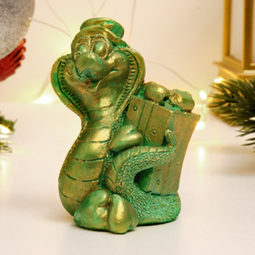 Фигура "Змея с подарком" зеленый с позолотой, 6х4х4см