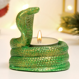 Подсвечник "Змея кобра" зеленый с позолотой, 8х5см