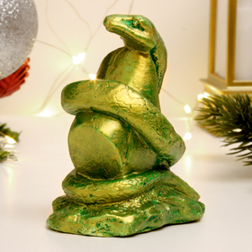 Фигура "Змея на камне" зеленый с позолотой, 9х7х5см