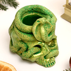 Подсвечник "Змея на черепе" зеленый с позолотой, 11х10х8см - фото 4465980