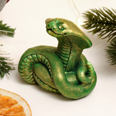 Фигура "Змея Кобра" зеленый с позолотой, 6х7х5см
