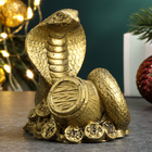 Фигура "Змея на деньгах с бочкой" старое золото, 6х6х5см - фото 321747358