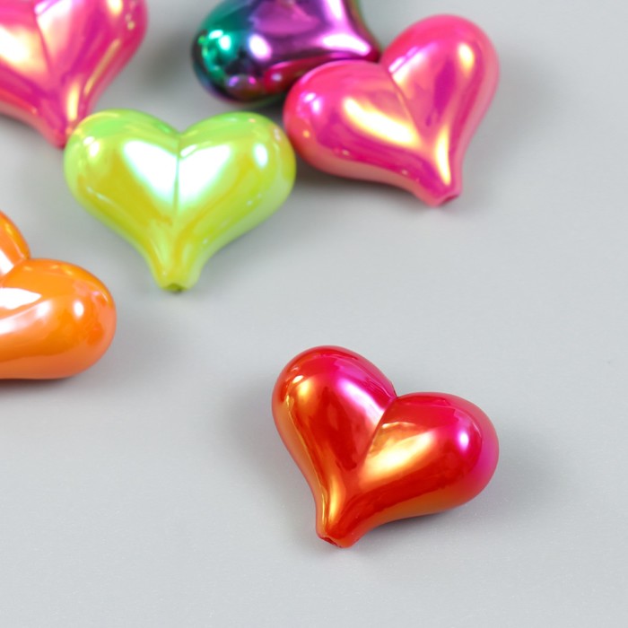 Бусина для творчества пластик "Сердечко цветное, перламутровое" МИКС 2,1х1,6х0,9 см
