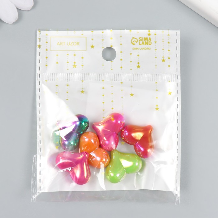 Бусина для творчества пластик "Сердечко цветное, перламутровое" МИКС 2,1х1,6х0,9 см