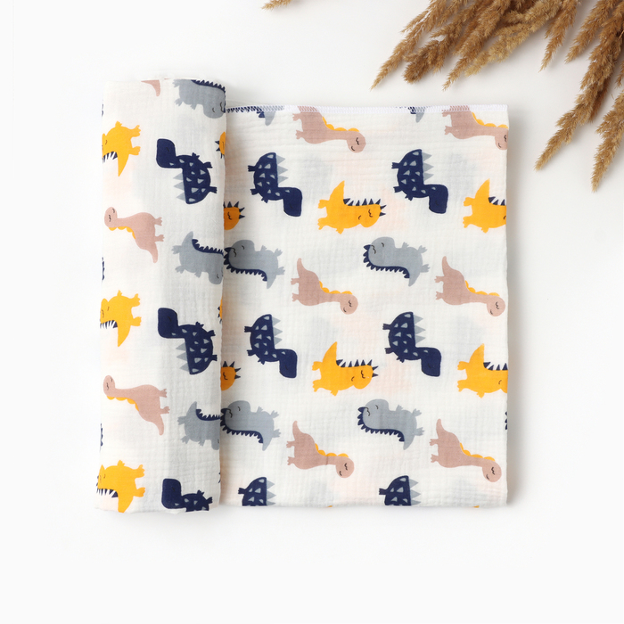 Пелёнка двухслойная «Крошка Я» Dino, 130×100 см, муслин, хлопок 100% - Фото 1