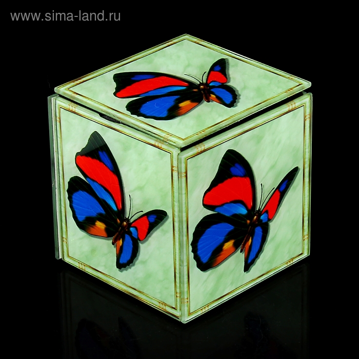 Шкатулка стекло "Красно-синяя бабочка" 9,5х9,5х10 см - Фото 1