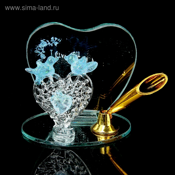 Сувенир стекло "Сердце с птичками" с подставкой для ручки, 8х6х7,5 см - Фото 1