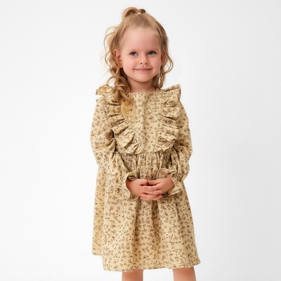 Платье для девочки MINAKU: Cotton collection, бежевое, рост 116 см