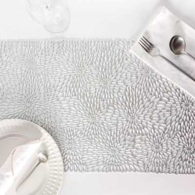 Дорожка на стол Доляна «Астры», 89×35 см, цвет серебро