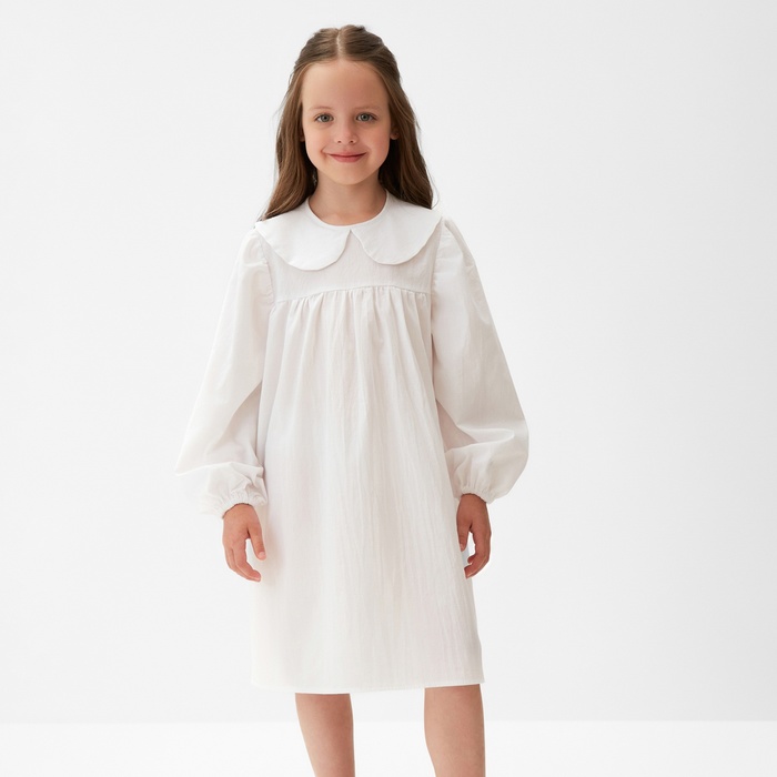 Платье для девочки MINAKU: Cotton collection с воротником, белое, рост 110 см - Фото 1